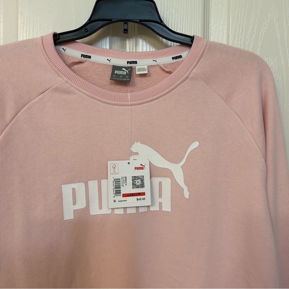 Puma Logo No. 1 Crewneck Sweatshirt in Chalk Pink/White Size XS - Picture 3 of 5